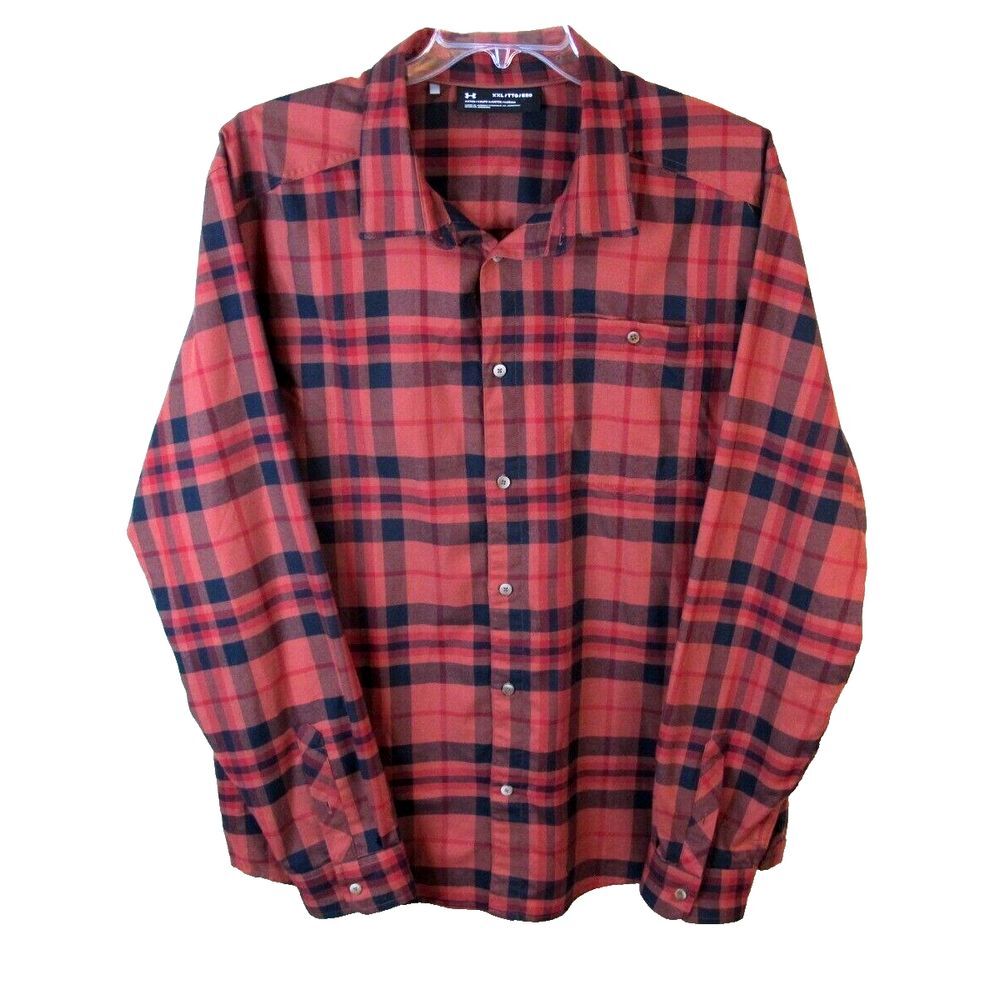 Under Armour Fitted Long Sleeve Red Plaid Cotton Blend Shirt Men's XXL‎